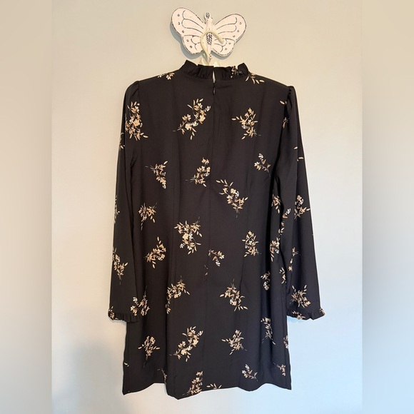 J. Crew Dress Esperanza Dress Black Floral Long Sleeves Ruffle Neck 14 - Picture 10 of 11